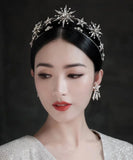 Vintage European 6-Point Star Wedding Crown Tiaras Rhinestone Hair Jewelry