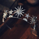 Vintage European 6-Point Star Wedding Crown Tiaras Rhinestone Hair Jewelry
