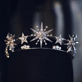 Vintage European 6-Point Star Wedding Crown Tiaras Rhinestone Hair Jewelry
