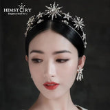 Vintage European 6-Point Star Wedding Crown Tiaras Rhinestone Hair Jewelry