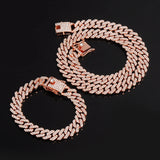 12MM Prong Necklace + Baguette Watch + Bracelet Hip Hop Cuban Chain