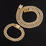 12MM Prong Necklace + Baguette Watch + Bracelet Hip Hop Cuban Chain