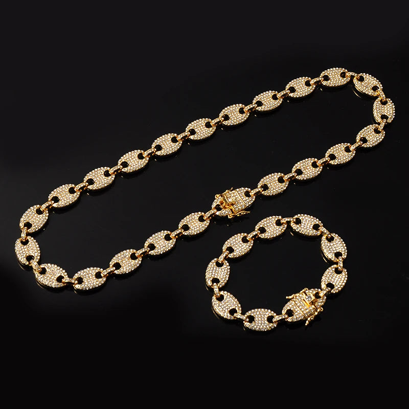 Bling Multicolor Coffee Bean Iced Out CZ Pig Nose Charm Link Chain Jewelry