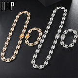 Bling Multicolor Coffee Bean Iced Out CZ Pig Nose Charm Link Chain Jewelry