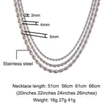 3mm 4mm 5mm Rope Chain Necklace Stainless Steel Necklaces For Women Men
