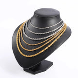 3mm 4mm 5mm Rope Chain Necklace Stainless Steel Necklaces For Women Men