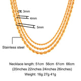 3mm 4mm 5mm Rope Chain Necklace Stainless Steel Necklaces For Women Men
