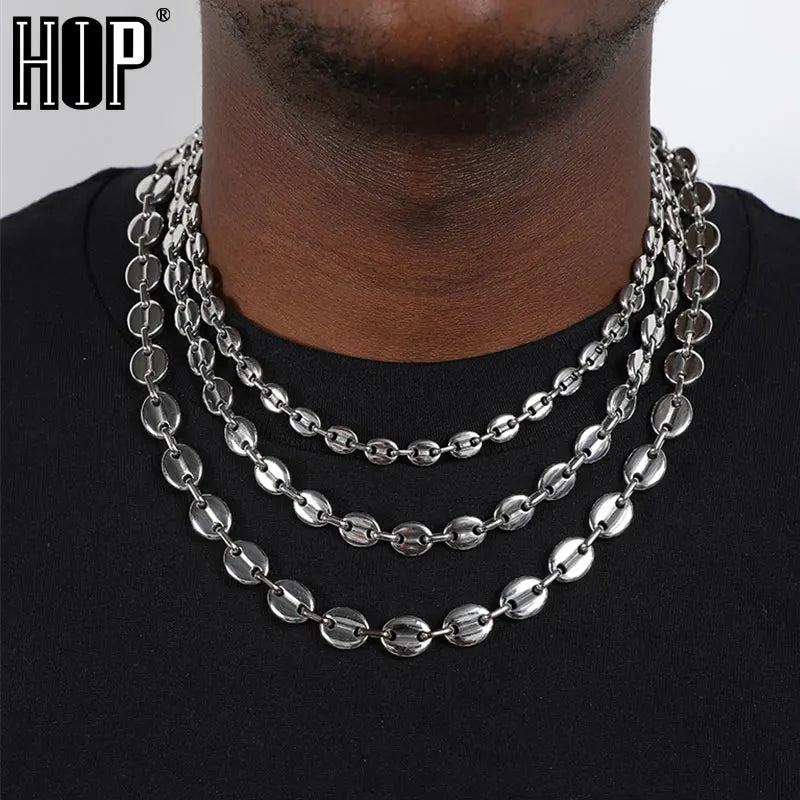 Stainless Steel Silver Coffee Beans Link Chain Necklace for Men