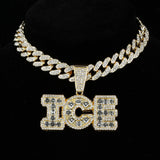 Iced Out Letters ICE Pendant with 13mm Cuban Link Chain Rhinestone Necklace