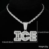 Iced Out Letters ICE Pendant with 13mm Cuban Link Chain Rhinestone Necklace