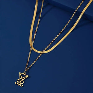 Double Layered Necklace for Women Snake Chain Choker With Triangle Pendant