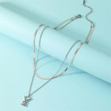 Double Layered Necklace for Women Snake Chain Choker With Triangle Pendant