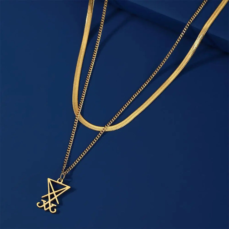 Double Layered Necklace for Women Snake Chain Choker With Triangle Pendant