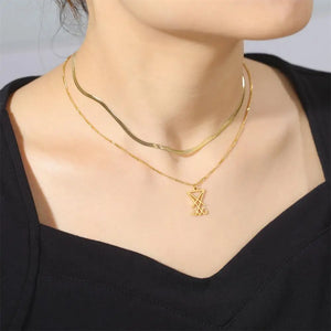 Double Layered Necklace for Women Snake Chain Choker With Triangle Pendant