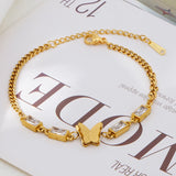 Butterfly Love Pendant Steel Bracelet Women Charm Jewelry Green Agate Zircon