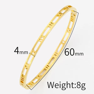 Classic Hollow Roman Numeral Bracelet Stainless Steel Bangle