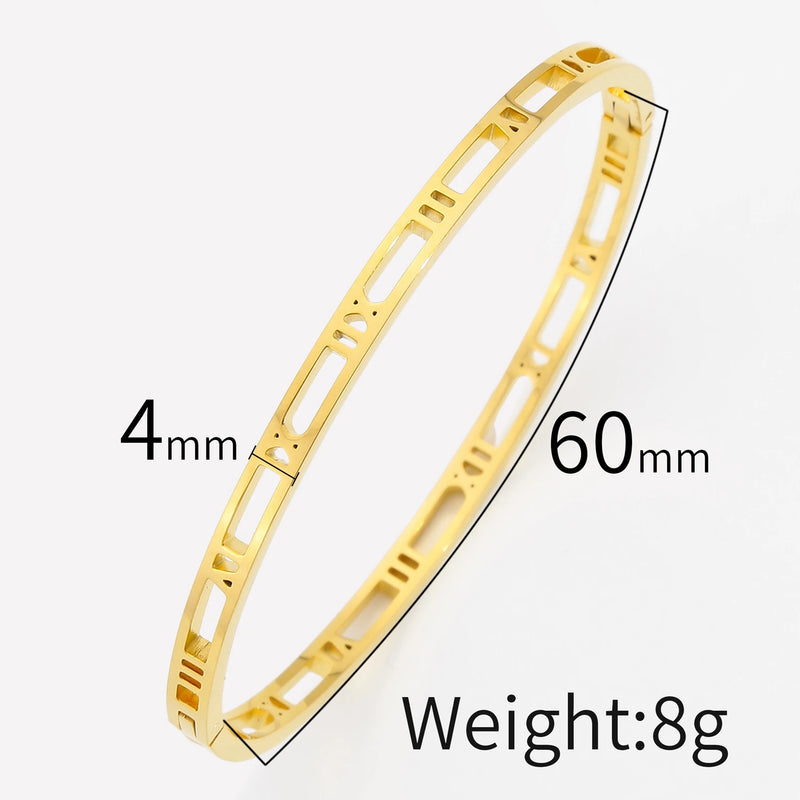 Classic Hollow Roman Numeral Bracelet Stainless Steel Bangle