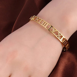 Classic Hollow Roman Numeral Bracelet Stainless Steel Bangle