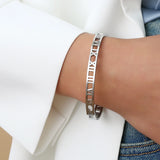 Classic Hollow Roman Numeral Bracelet Stainless Steel Bangle