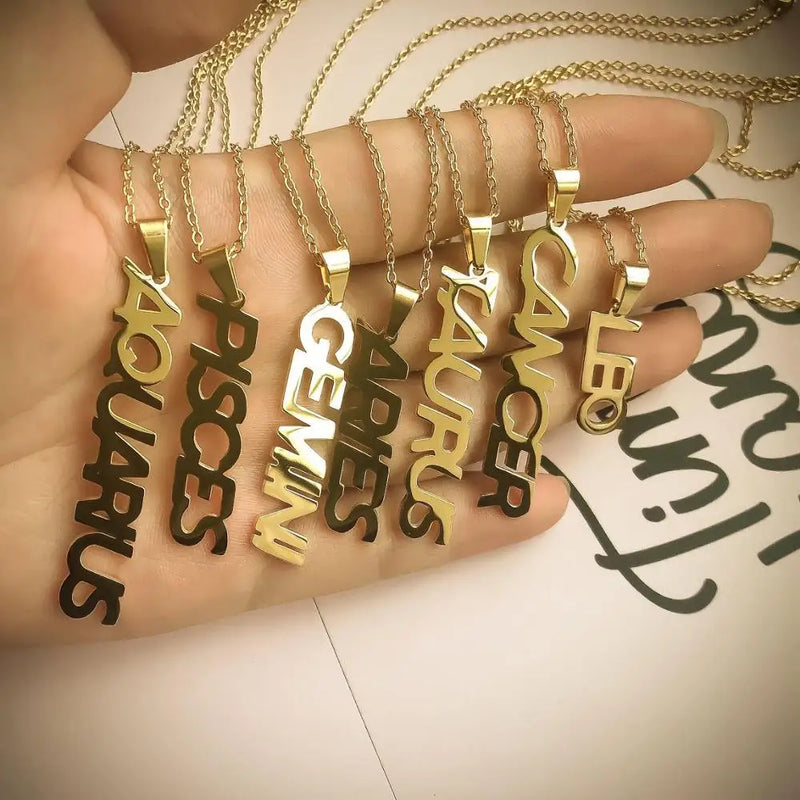 HIYONG 12 Zodiac Necklace, Constellations Charm Pendant Nameplate Letter Necklac