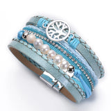 Bohemian Layered Leather Bracelets Women Pearl Charms Wrap Jewelry