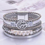 Bohemian Layered Leather Bracelets Women Pearl Charms Wrap Jewelry