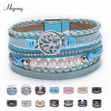 Bohemian Layered Leather Bracelets Women Pearl Charms Wrap Jewelry