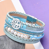 Bohemian Layered Leather Bracelets Women Pearl Charms Wrap Jewelry