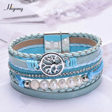 Bohemian Layered Leather Bracelets Women Pearl Charms Wrap Jewelry