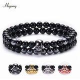 Men Skeleton Skull Bracelet Agates Hematite Stone Beads Bracelets Set