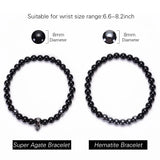Men Skeleton Skull Bracelet Agates Hematite Stone Beads Bracelets Set