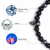 Men Skeleton Skull Bracelet Agates Hematite Stone Beads Bracelets Set