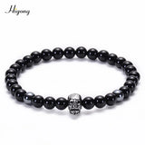 Men Skeleton Skull Bracelet Agates Hematite Stone Beads Bracelets Set