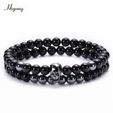 Men Skeleton Skull Bracelet Agates Hematite Stone Beads Bracelets Set