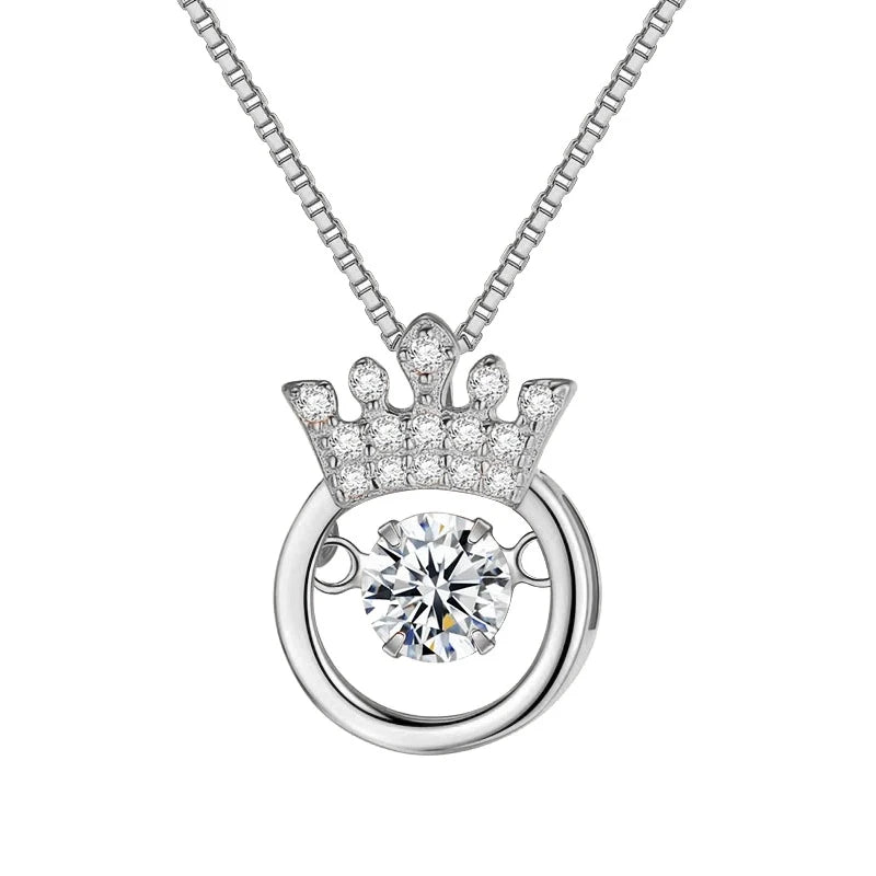 Sterling Silver Crown Necklace Heart Pendant Gift Women