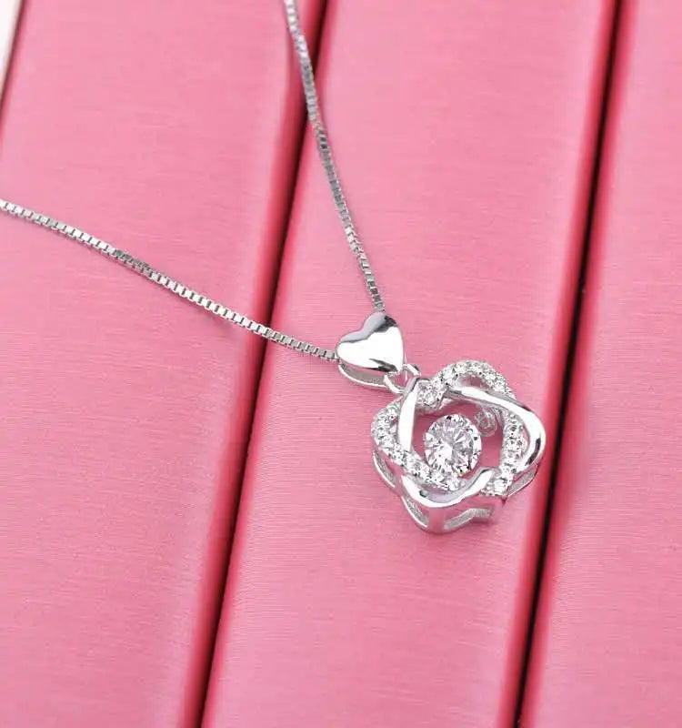 Sterling Silver Beating Heart Necklace Zircon Love Heart Christmas Gift