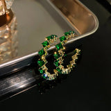 CZ Hoop Earrings Green Zircon C-shaped Crystal Earrings Women's Jewelry