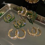 CZ Hoop Earrings Green Zircon C-shaped Crystal Earrings Women's Jewelry