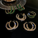 CZ Hoop Earrings Green Zircon C-shaped Crystal Earrings Women's Jewelry