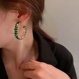 CZ Hoop Earrings Green Zircon C-shaped Crystal Earrings Women's Jewelry