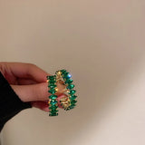 CZ Hoop Earrings Green Zircon C-shaped Crystal Earrings Women's Jewelry