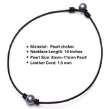 Single Cultured Pearl Choker Necklace on Leather Cord for Women Girls