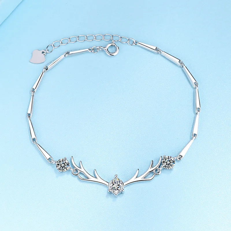 Sterling 925 Silver Bracelet, Deer Stone Bracelet Christmas Bracelets