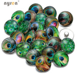 12pcs Peacock Feathers Glass Snap Buttons for DIY 18mm Snaps Jewelry