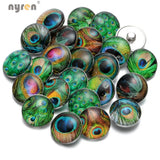 12pcs Peacock Feathers Glass Snap Buttons for DIY 18mm Snaps Jewelry