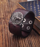Brown Biker Indian Skull Studded Men's Leather Bracelet Cuff