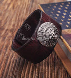 Brown Biker Indian Skull Studded Men's Leather Bracelet Cuff
