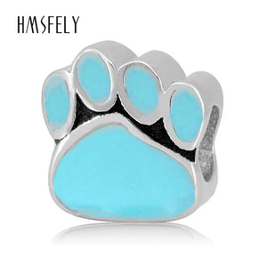 316L Stainless Steel Dog Footprint Beads Pink Enamel Charms for Necklace