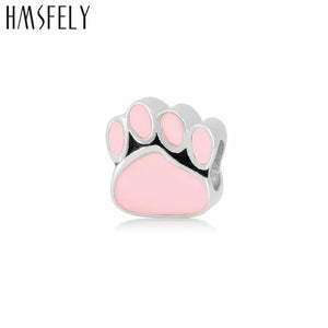 316L Stainless Steel Dog Footprint Beads Pink Enamel Charms for Necklace