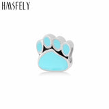 316L Stainless Steel Dog Footprint Beads Pink Enamel Charms for Necklace